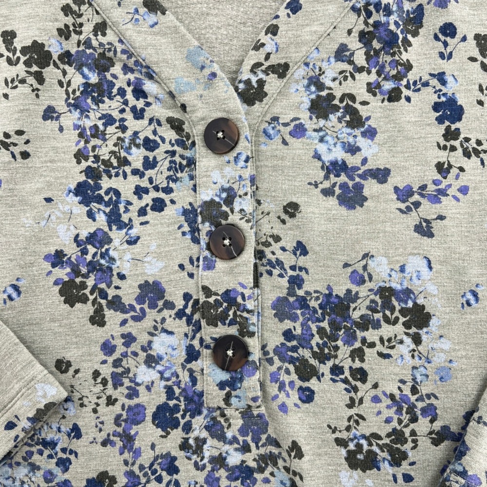 J. Jill Floral Henley Sweatshirt Top Women Medium Green Blue Casual Boho Cottage - Picture 3 of 8